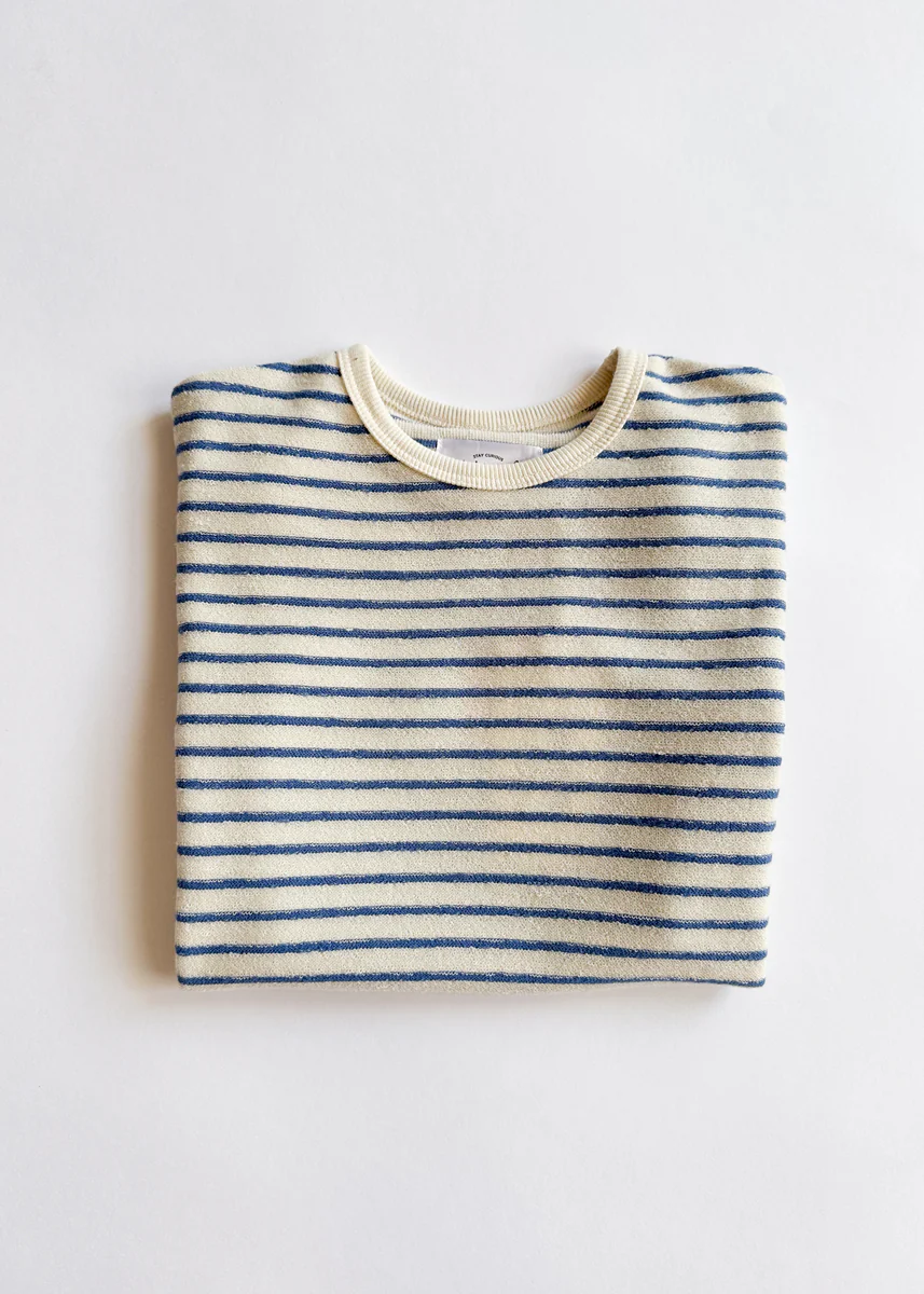French Terry Striped Oversized Set - Ivory & Blue - Image 6