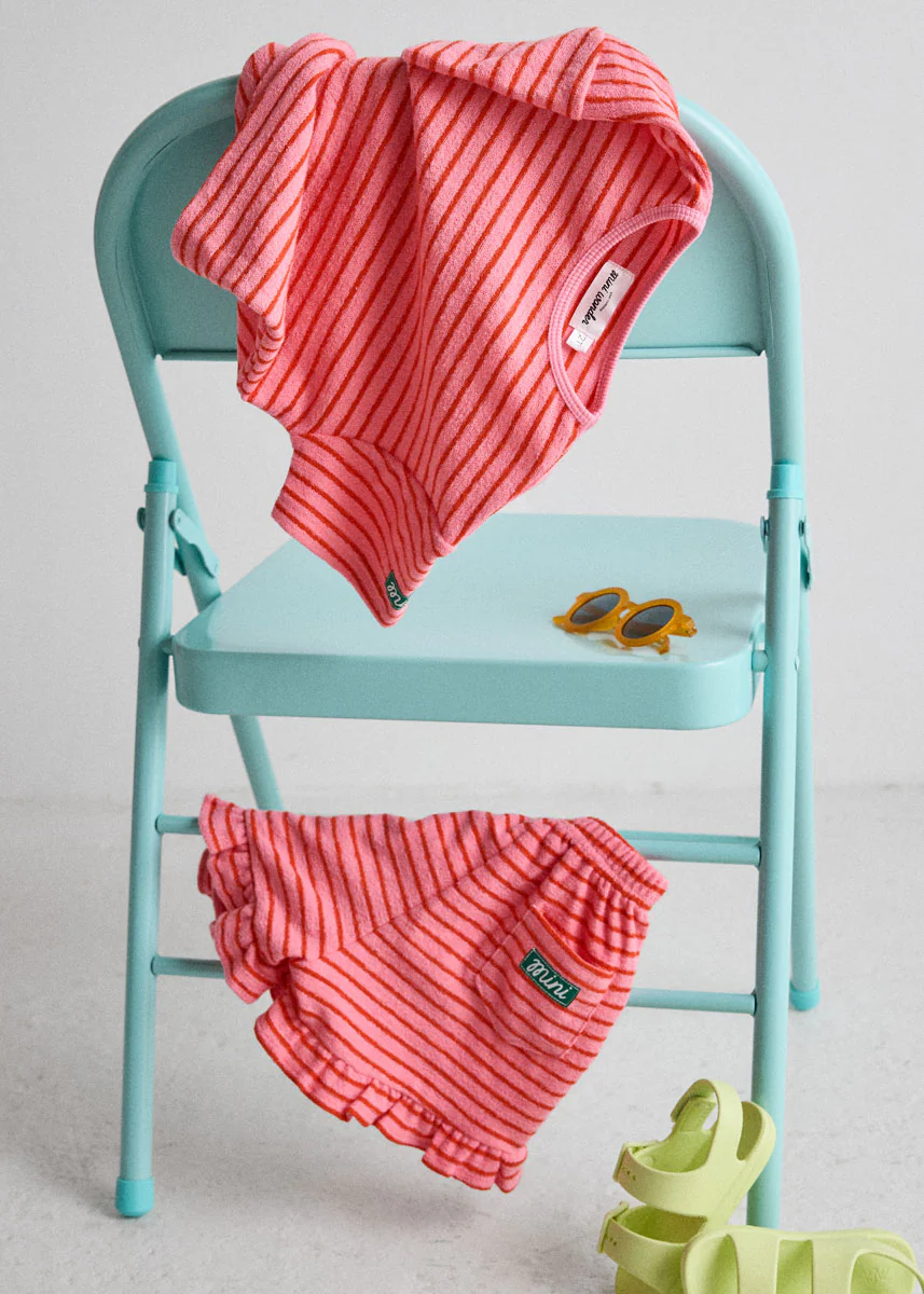 French Terry Striped Oversized Set - Pink & Red - Image 2