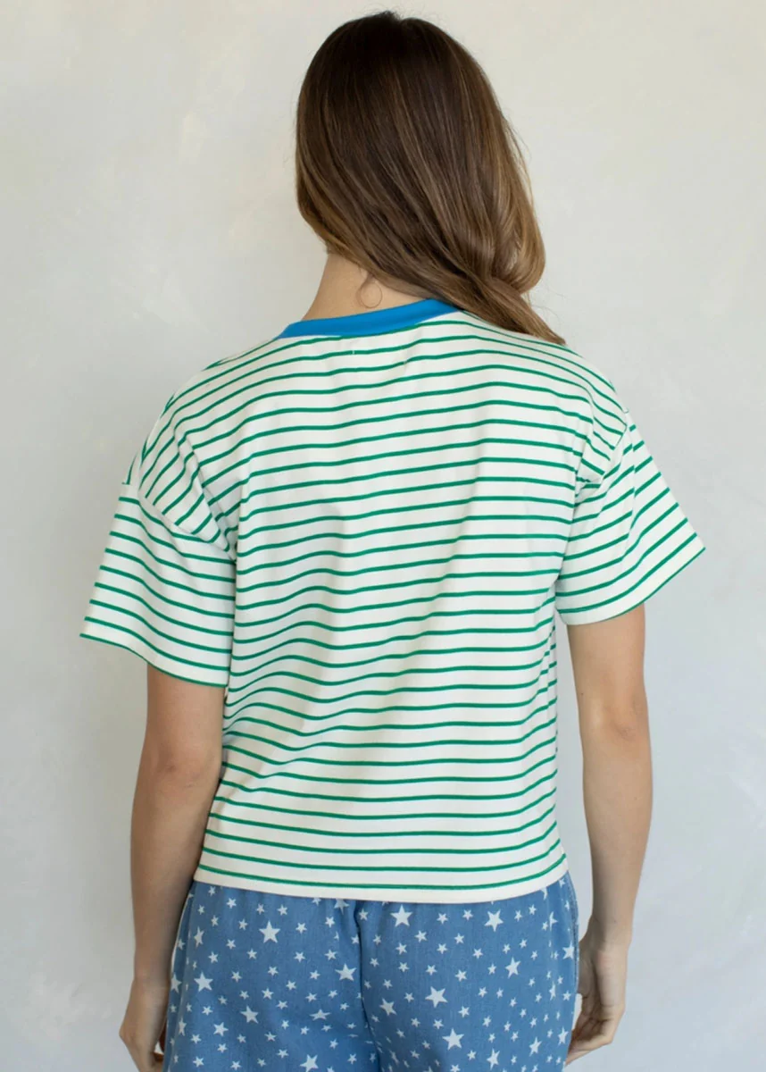 Georgia Striped Boxy Tee - Green - Image 3
