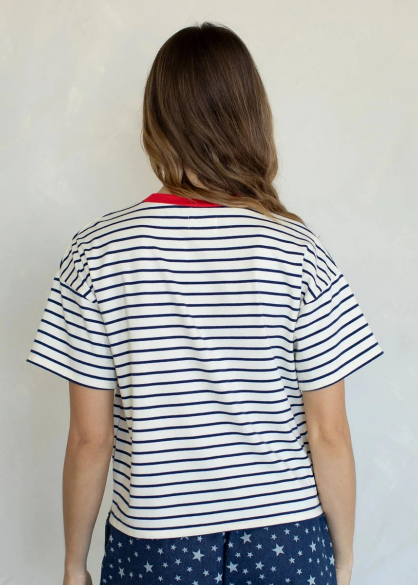 Georgia Striped Boxy Tee - Midnight - Image 3
