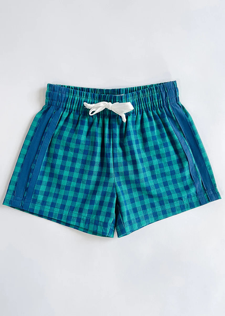 Gingham Drawstring Short - Blue & Teal - Image 2