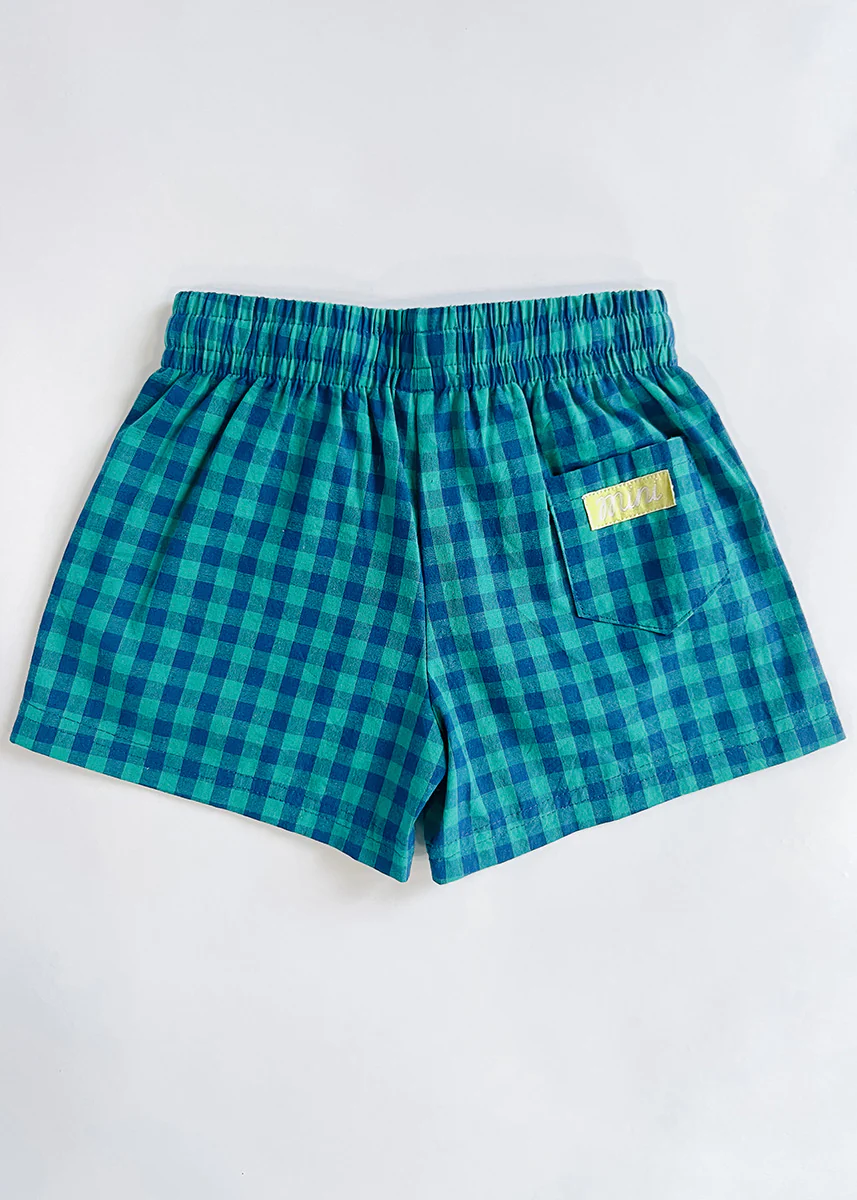 Gingham Drawstring Short - Blue & Teal - Image 3
