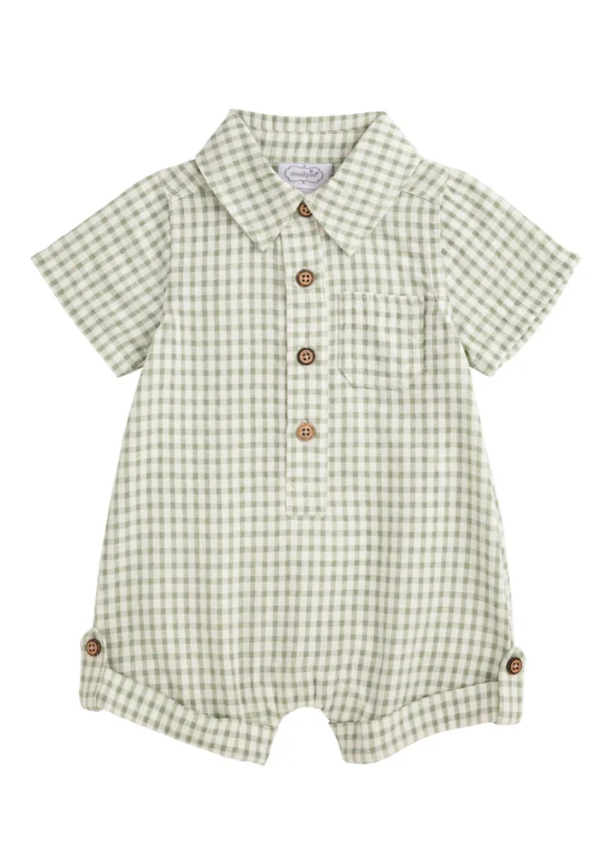 Green Gingham Collar Shortall
