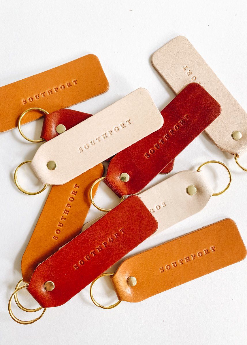 Hand Stamped Leather Keychain - Southport - Image 5
