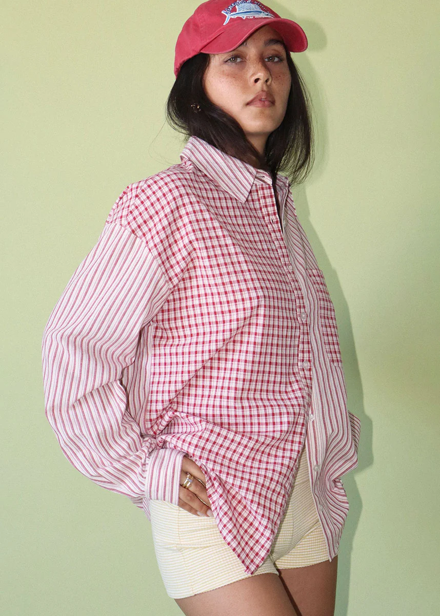 Indigo Mixed Stripe Oversized Shirt - Red - Image 2