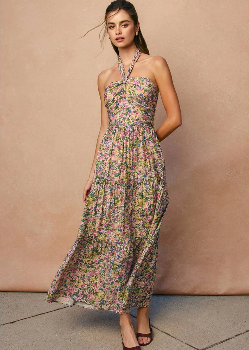 Jessa Halter Tiered Dress - Pink Floral