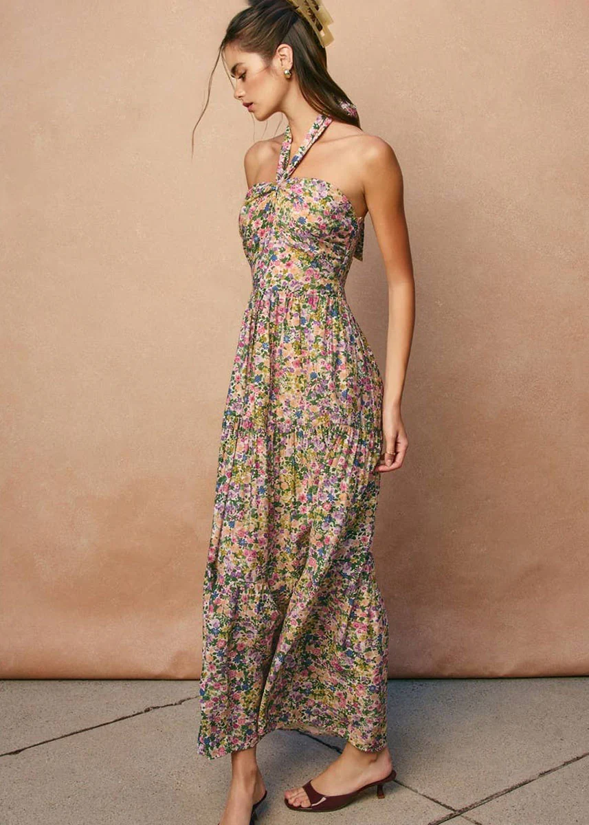 Jessa Halter Tiered Dress - Pink Floral - Image 2