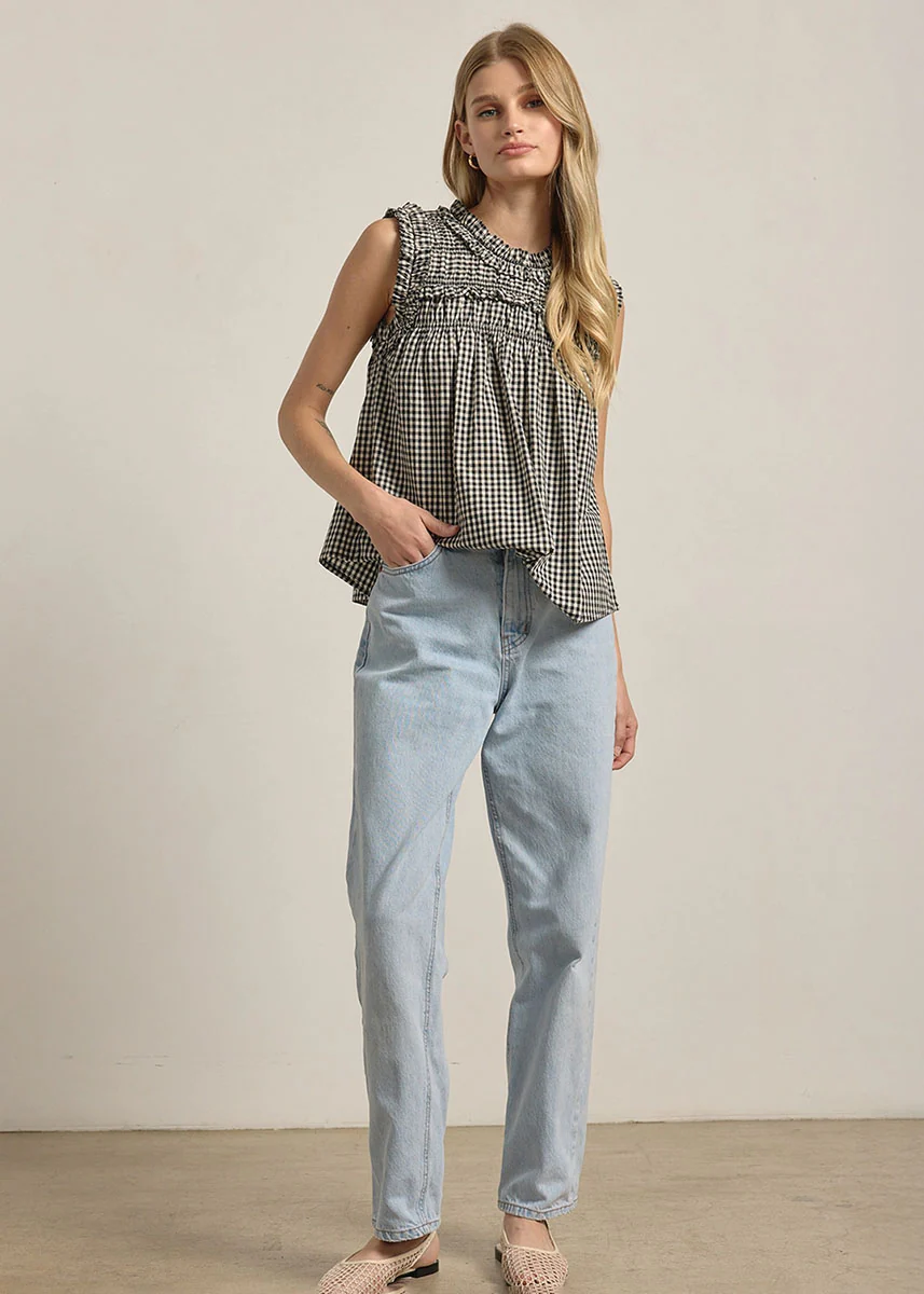 Jessie Gingham Ruffle Top - Black - Image 4