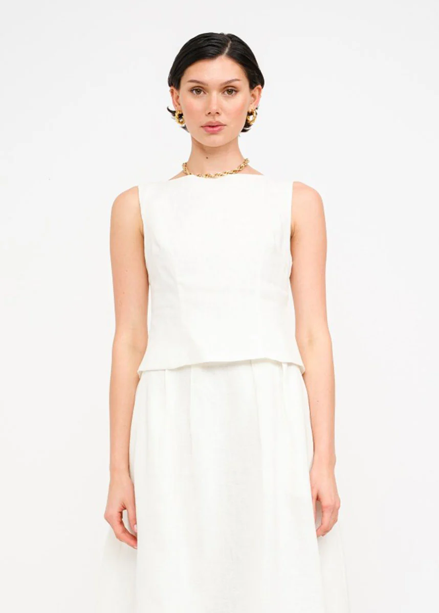 Josefina Linen Sleeveless Top - Off White