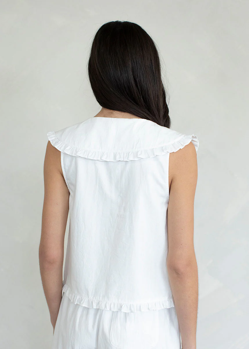 June Ruffle Collar Tie Top - White - Image 3
