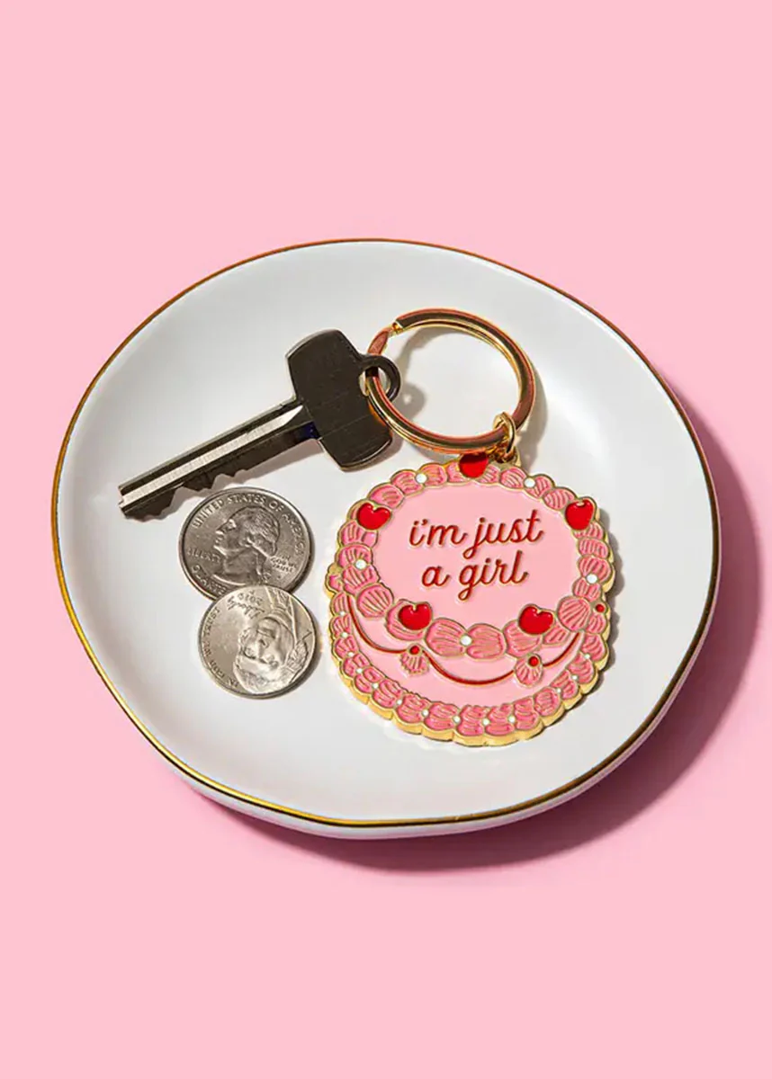 Just A Girl Vintage Cake Enamel Keychain - Image 2