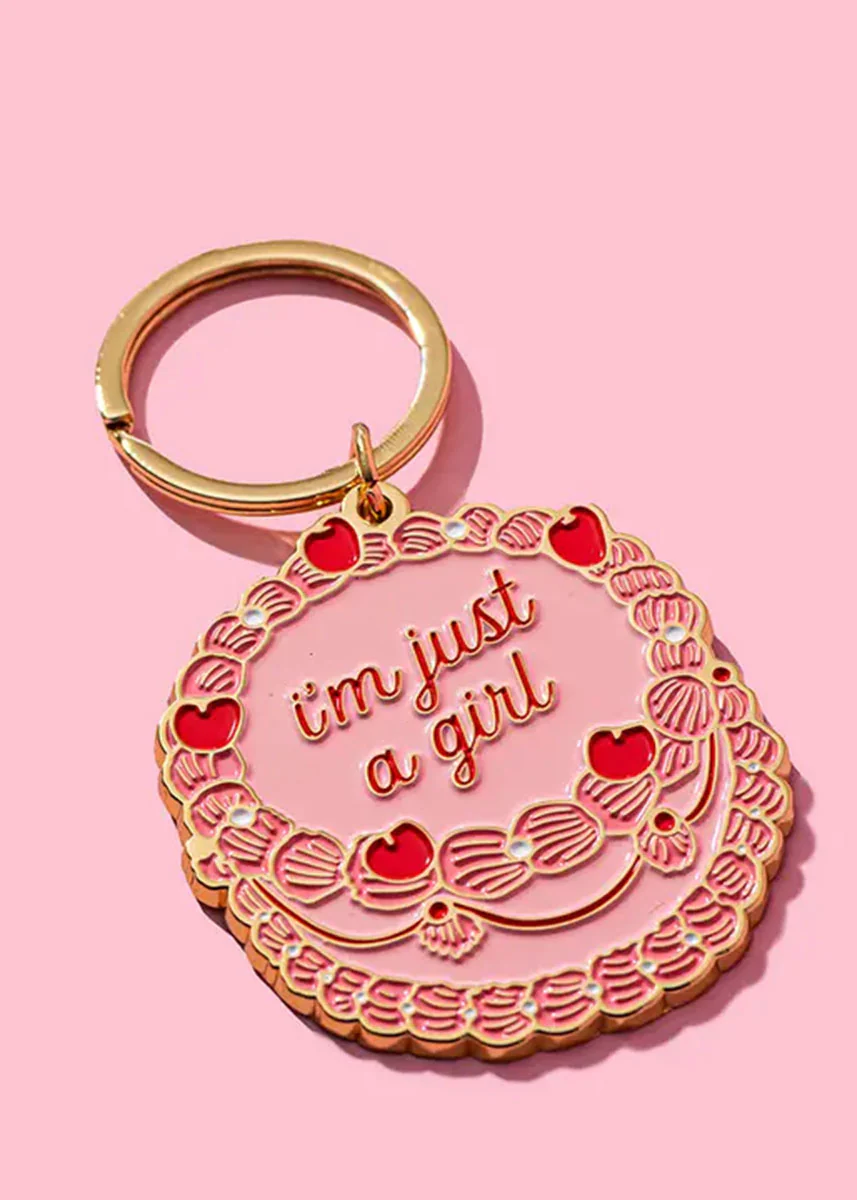 Just A Girl Vintage Cake Enamel Keychain - Image 3