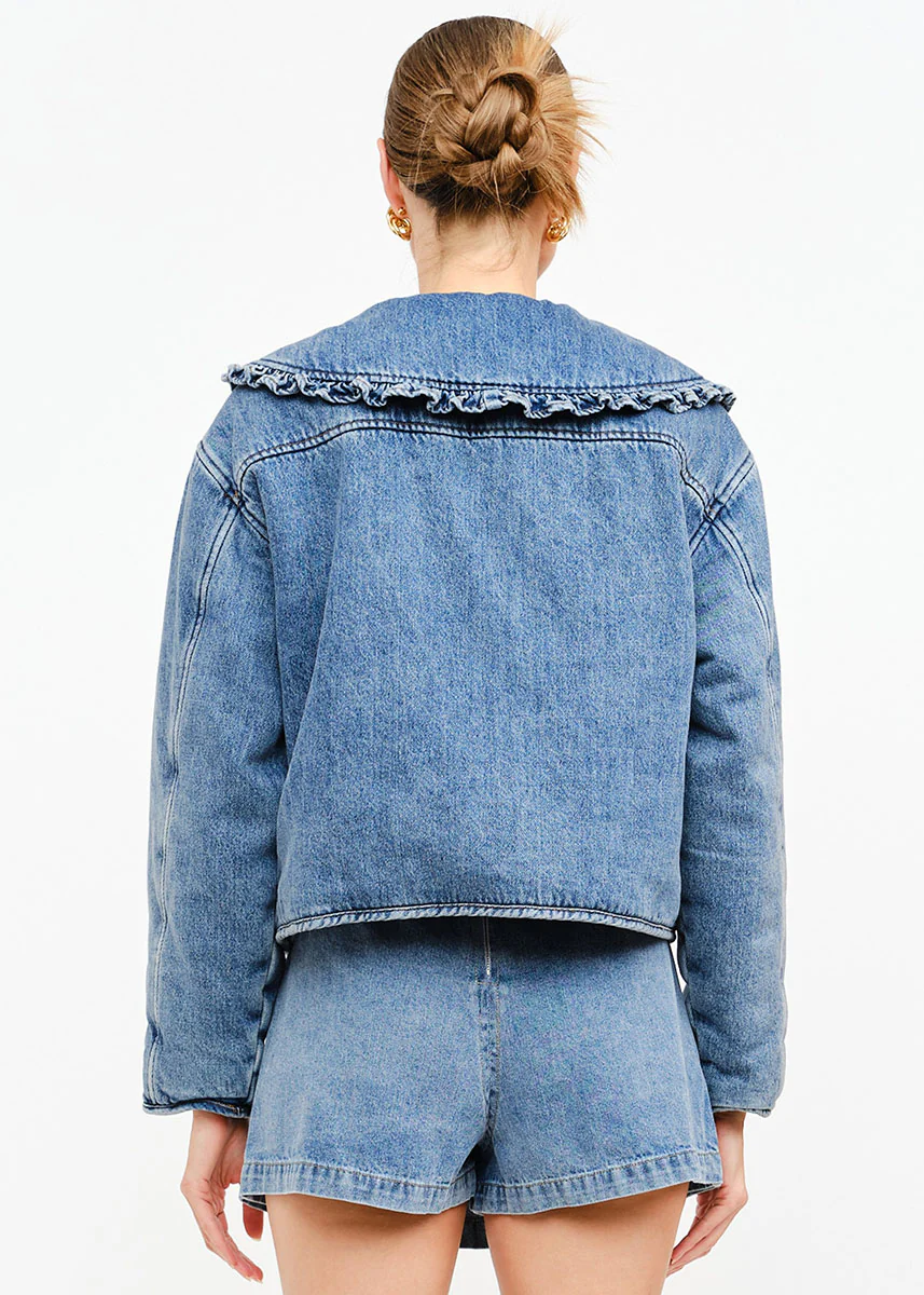 Kensie Ruffle Tie Jacket - Denim - Image 3