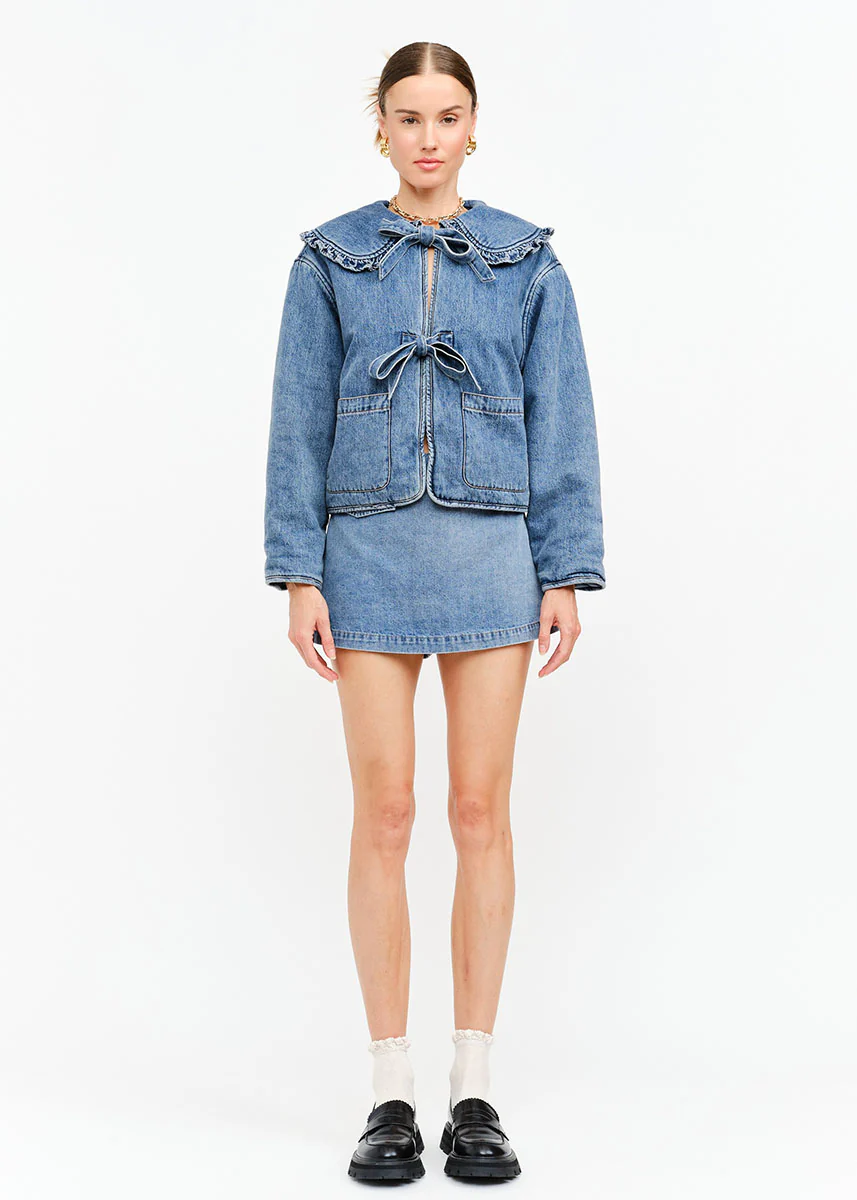 Kensie Ruffle Tie Jacket - Denim - Image 5