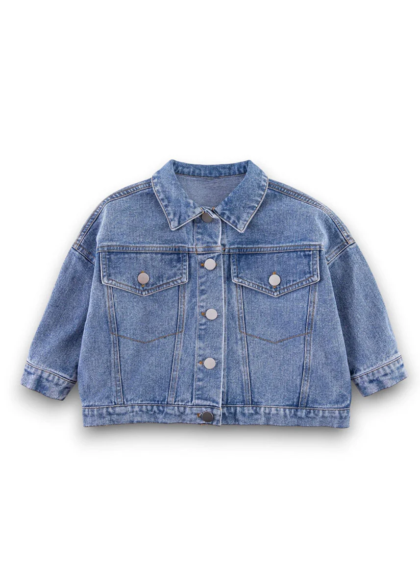 Kids Happy Face Denim Jacket - Blue - Image 2
