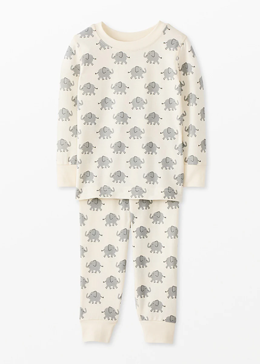 Kids Long John Pajama Set In HannaSoft™ - Happy Elephant