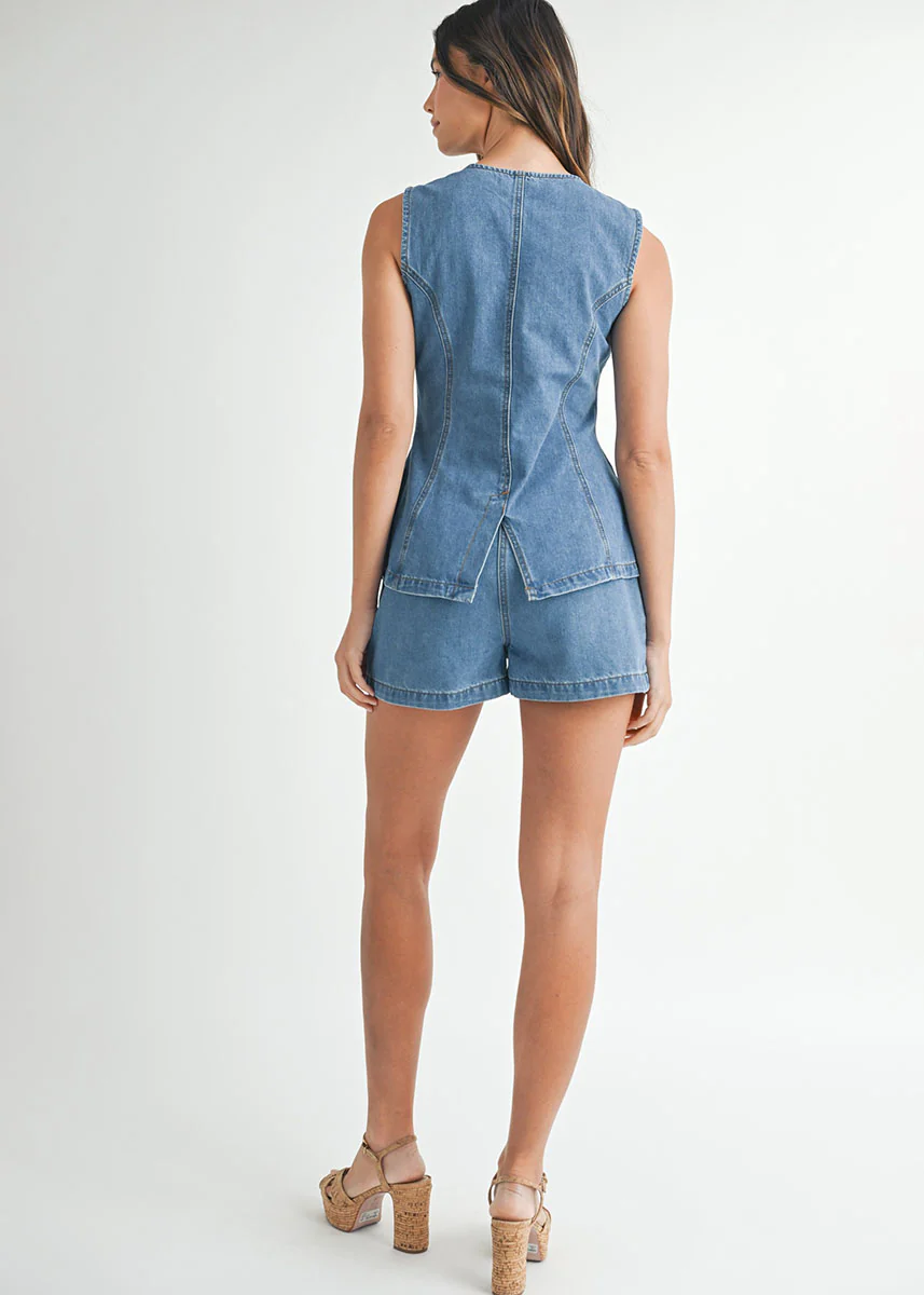 Kyle Denim Vest & Short Set - Medium Denim - Image 4