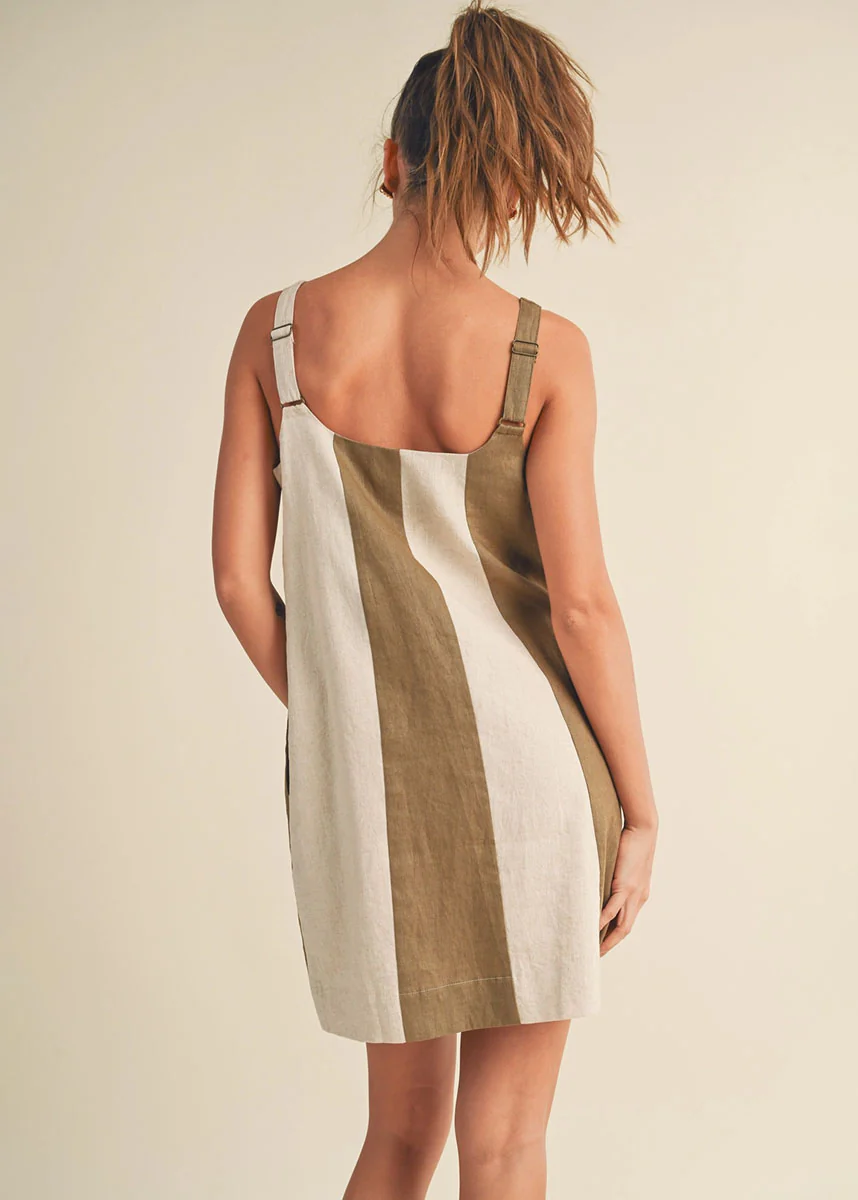 Laurel Color Block Linen Mini Dress - Olive & Oatmeal - Image 3