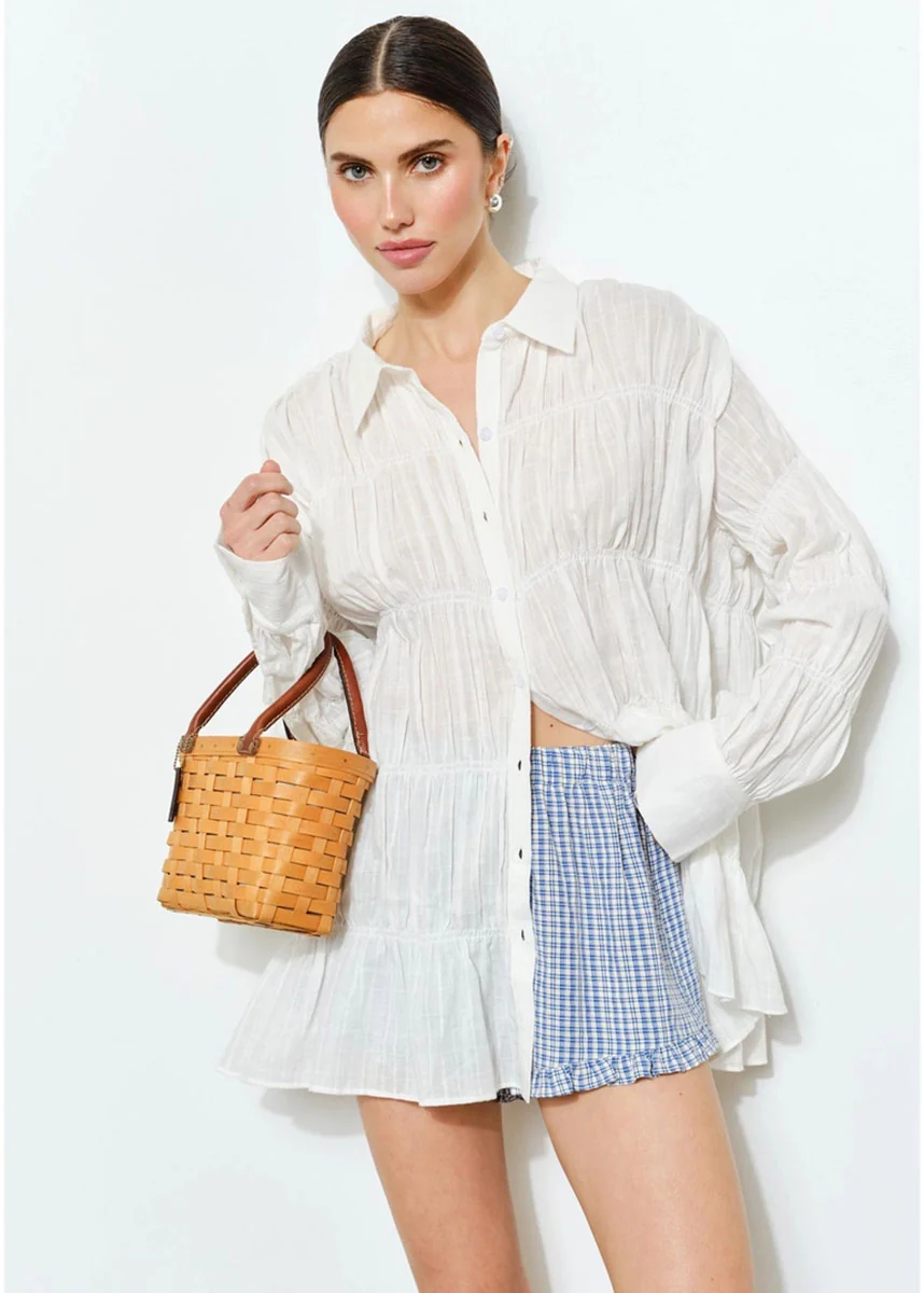 Libby Ruffle Hem Gingham Boxer Shorts - Navy - Image 4