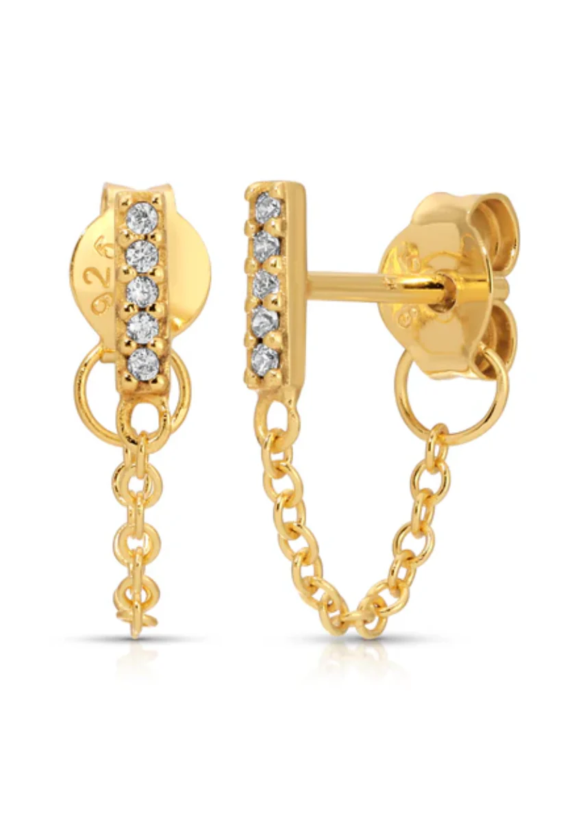 Lira Pave Bar Chain Stud Earrings