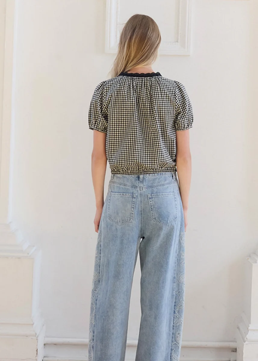 Maeve Embroidered Gingham Top - Image 3