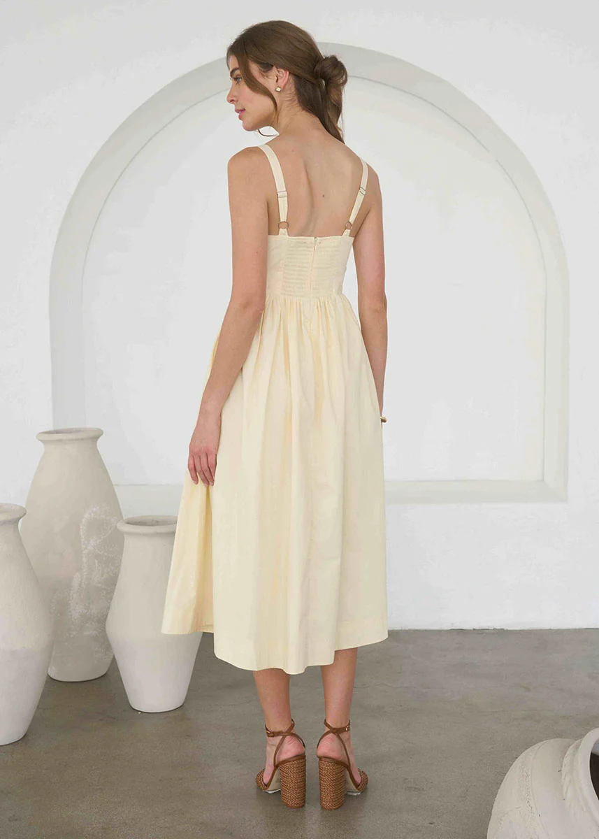 Maggie Embroidered Midi Dress - Butter Yellow - Image 3