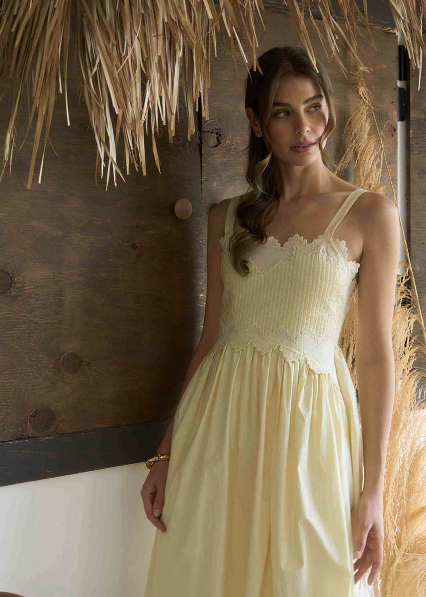 Maggie Embroidered Midi Dress - Butter Yellow - Image 4