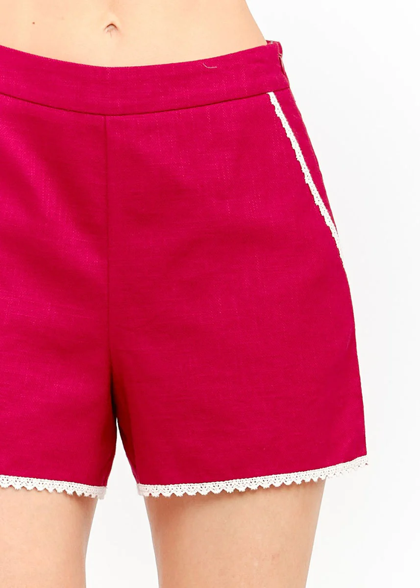 Marina Lace Trim Shorts - Red - Image 4