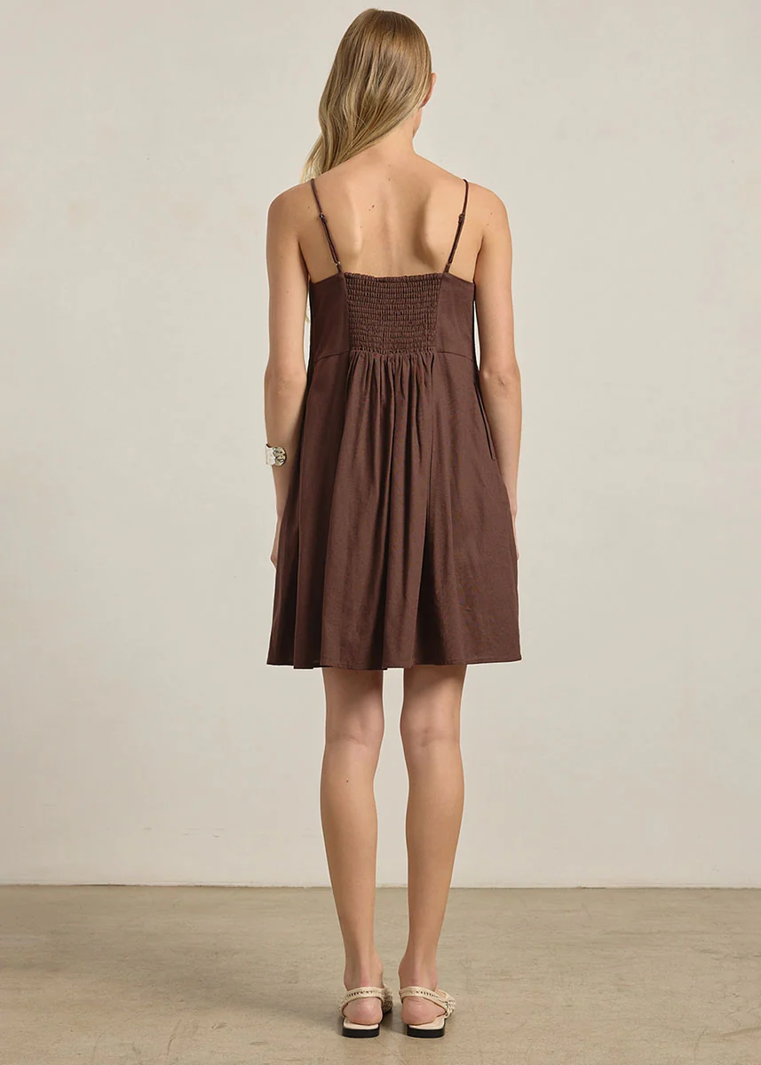 Maryanne Smocked Bodice Cami Mini Dress - Brown - Image 3