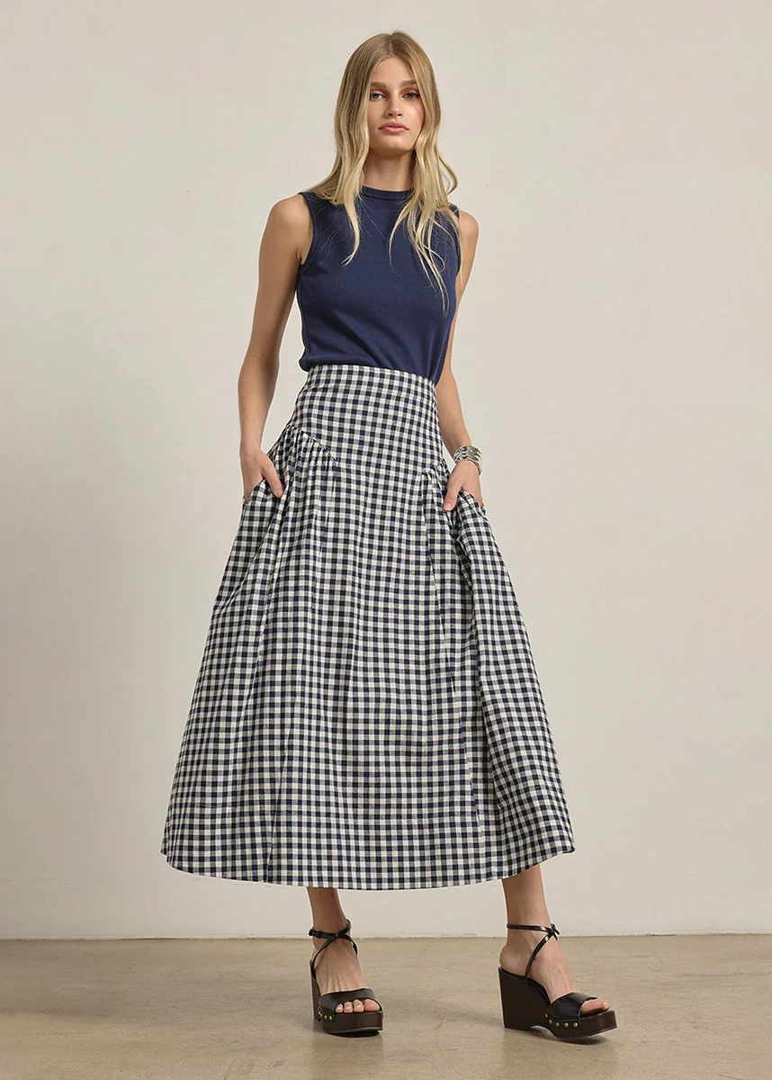 Mia Gingham Check Midi Skirt - Image 4