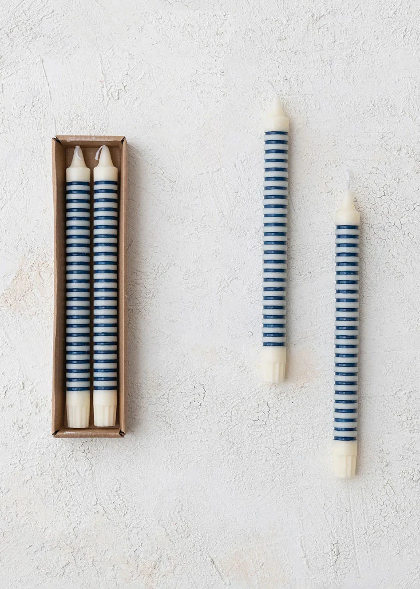 Mini Striped Taper Candles - Blue - Image 2