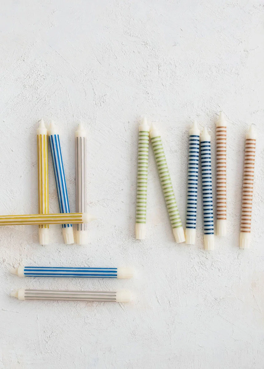 Mini Striped Taper Candles - Tan - Image 2