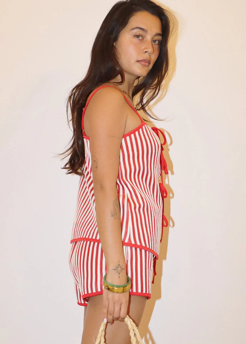 Muriel Candy Stripe Tie Top - Chili - Image 3