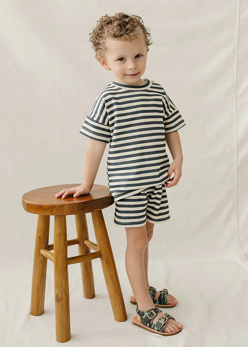 Navy Stripe Button Short Set - Image 3