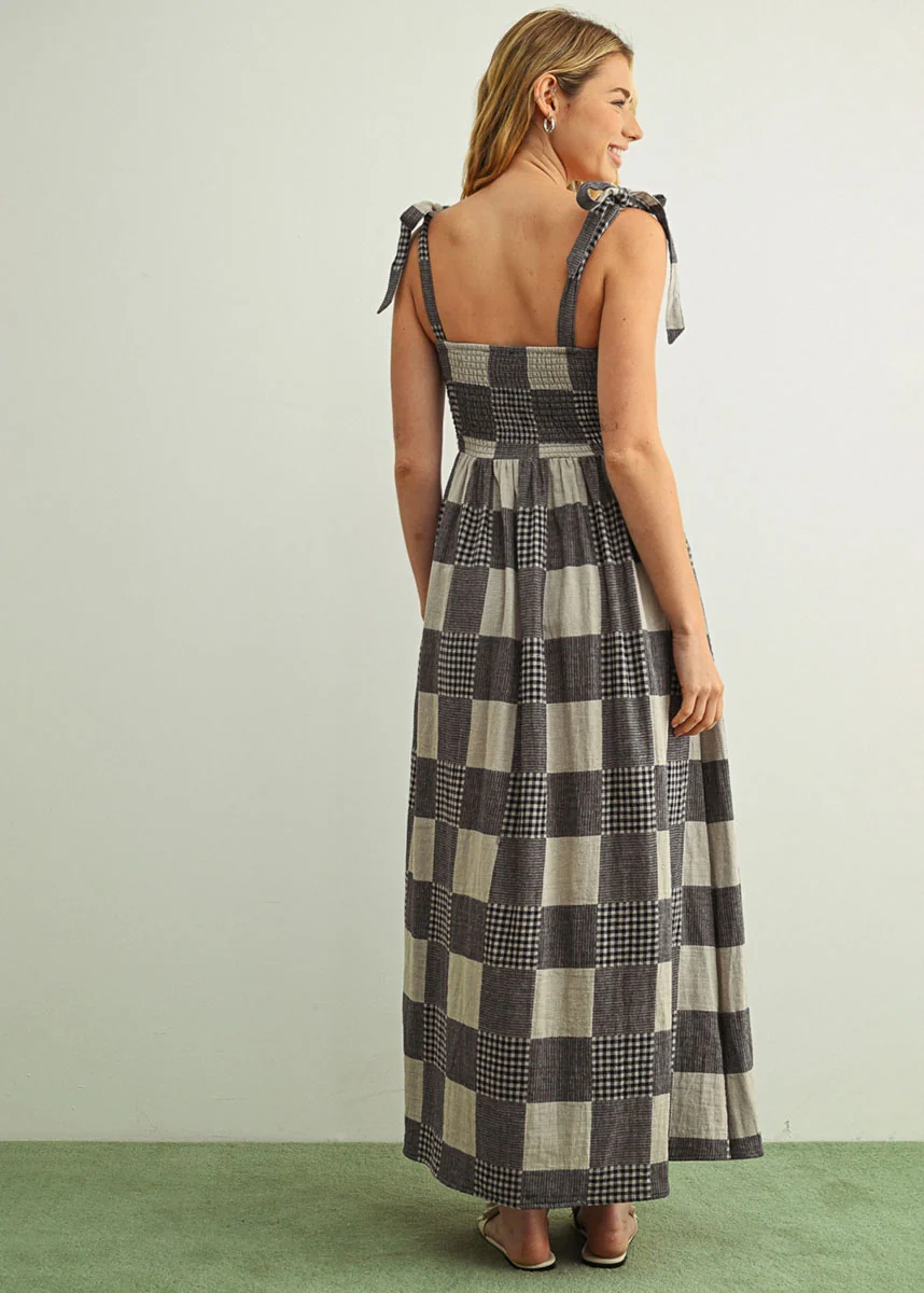 Nicole Gingham Patchwork Maxi Dress - Navy - Image 3
