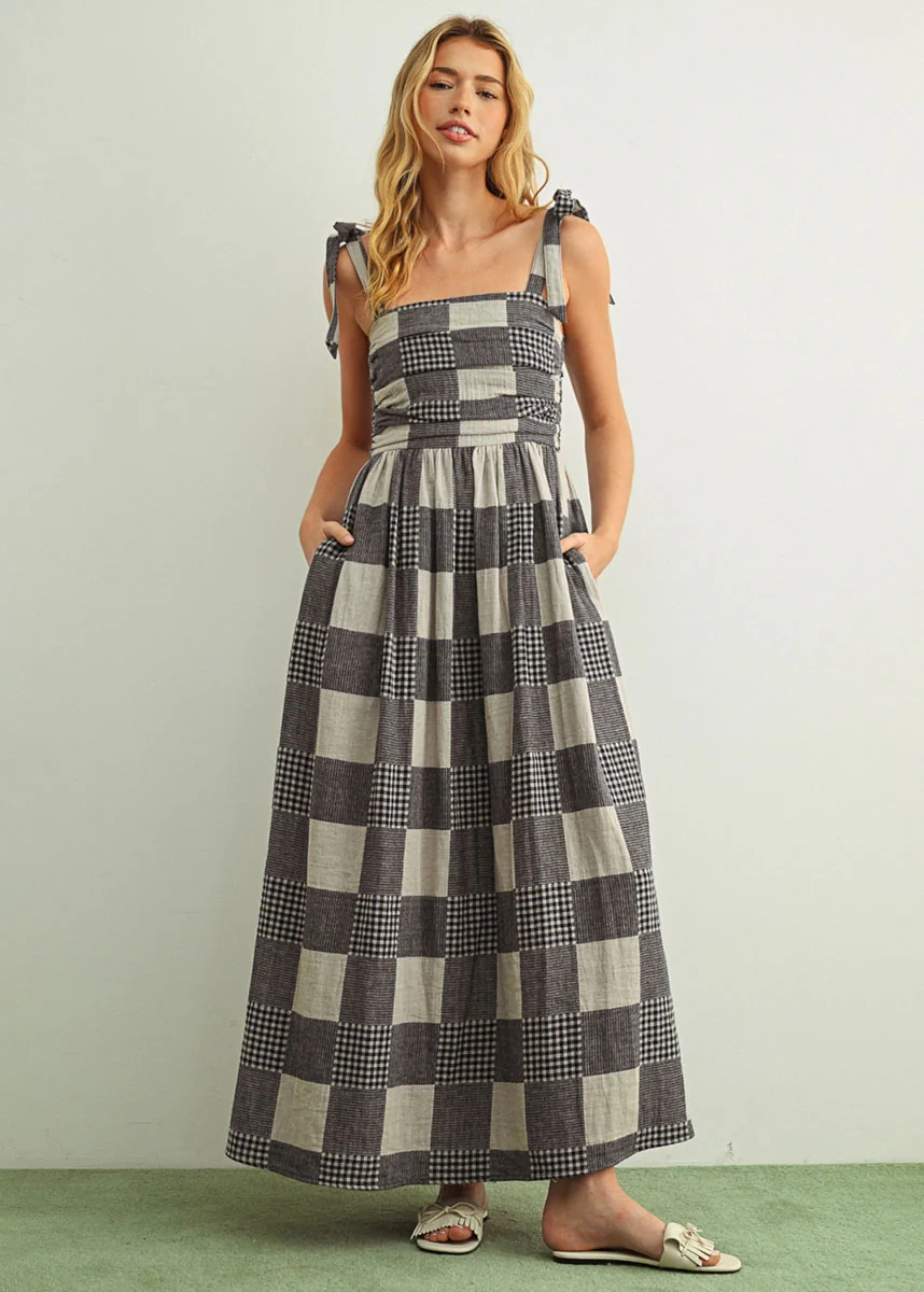 Nicole Gingham Patchwork Maxi Dress - Navy - Image 5