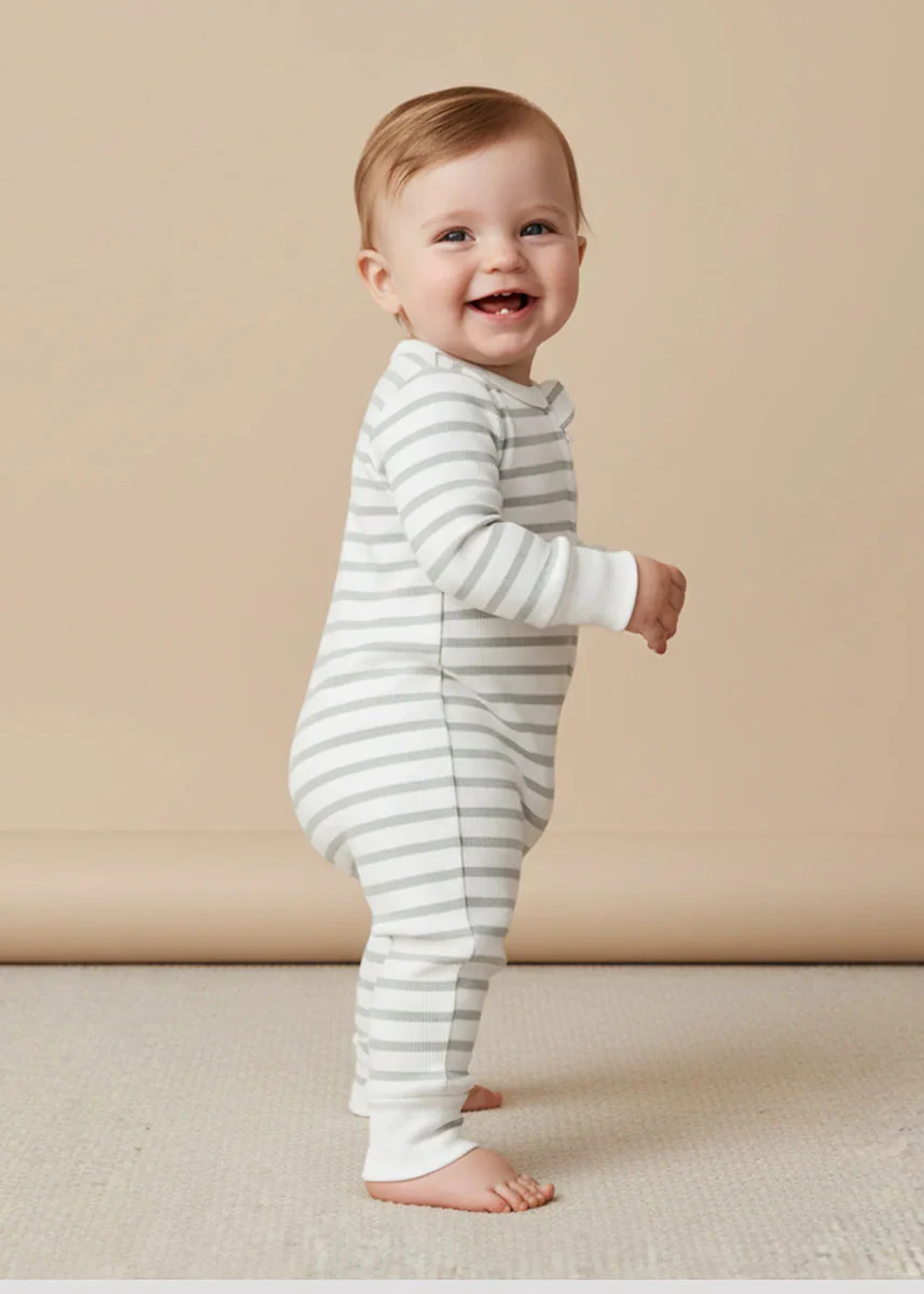 Organic 2-Way Zipper Romper - Fog Stripes - Image 2