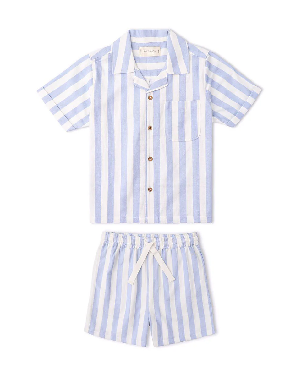 Organic Shirt & Shorts Set - Blue Stripes
