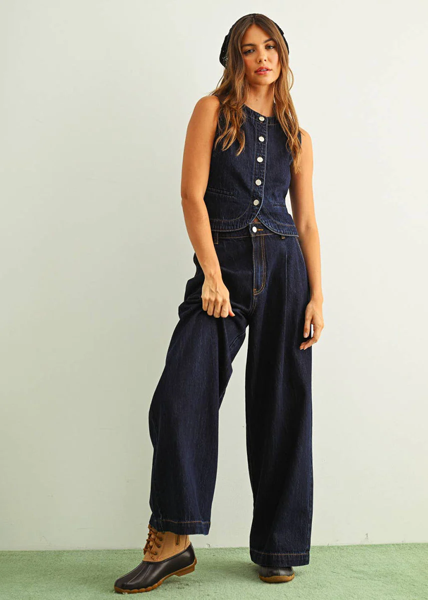 Padma Denim Button Front Vest - Indigo - Image 5