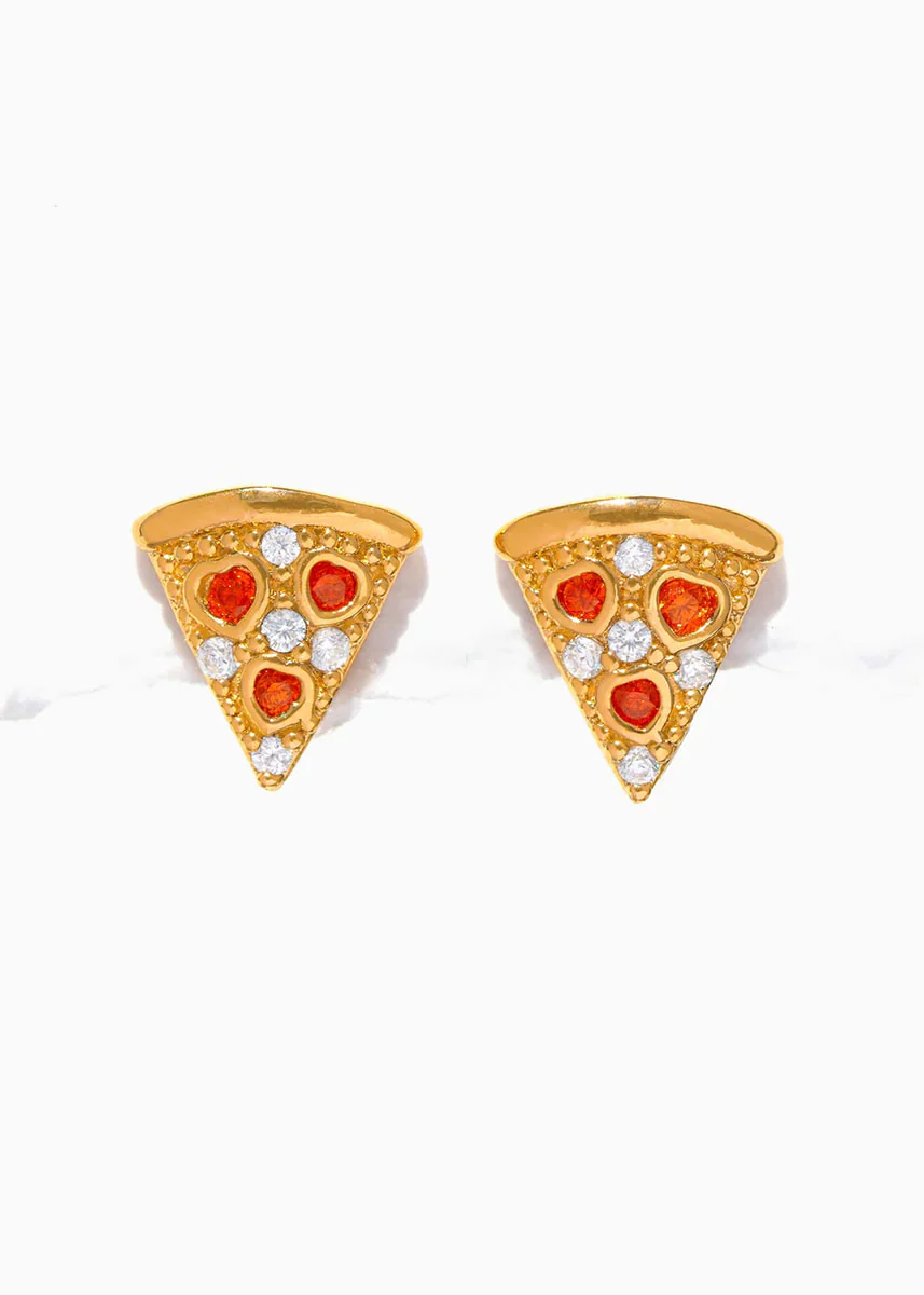 Pepperoni Pizza Studs - Gold