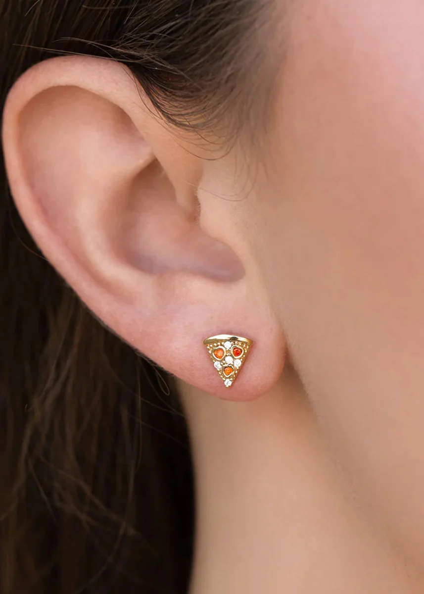Pepperoni Pizza Studs - Gold - Image 2