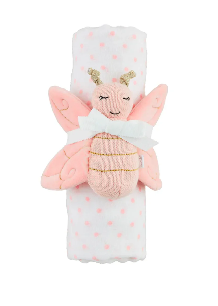 Pink Dot Butterfly Swaddle & Rattle Set