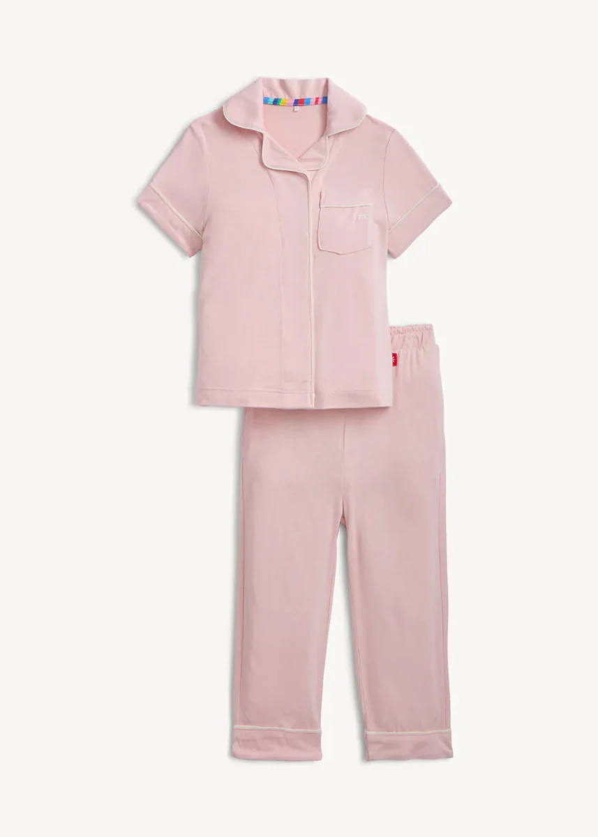 Piped Magnetic Pajama Set - Blush Pink