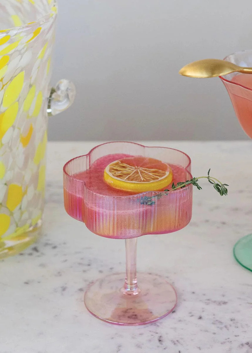 Pleated Flower Coupe Glass - Pink