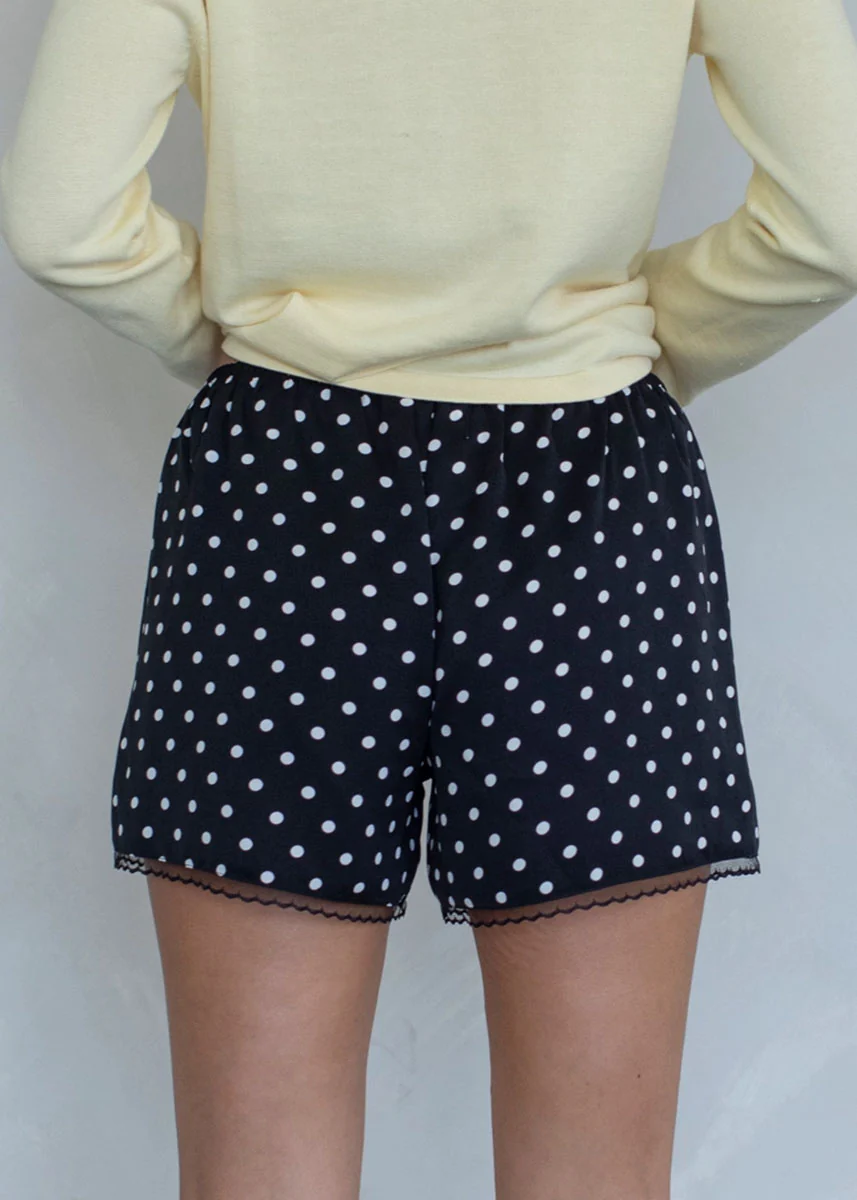 Polly Polka Dot Satin Shorts - Black - Image 3