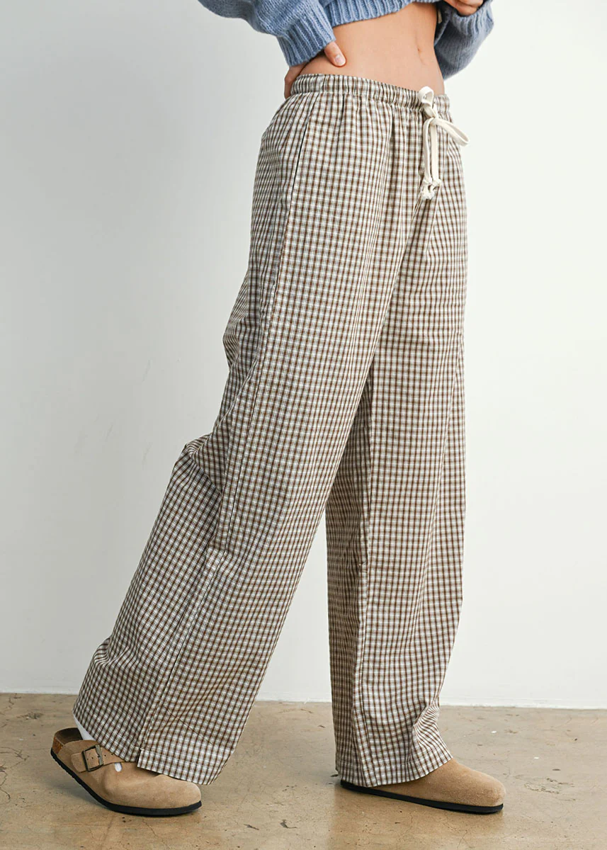 Reggie Tie-Front Check Pant - Brown - Image 2