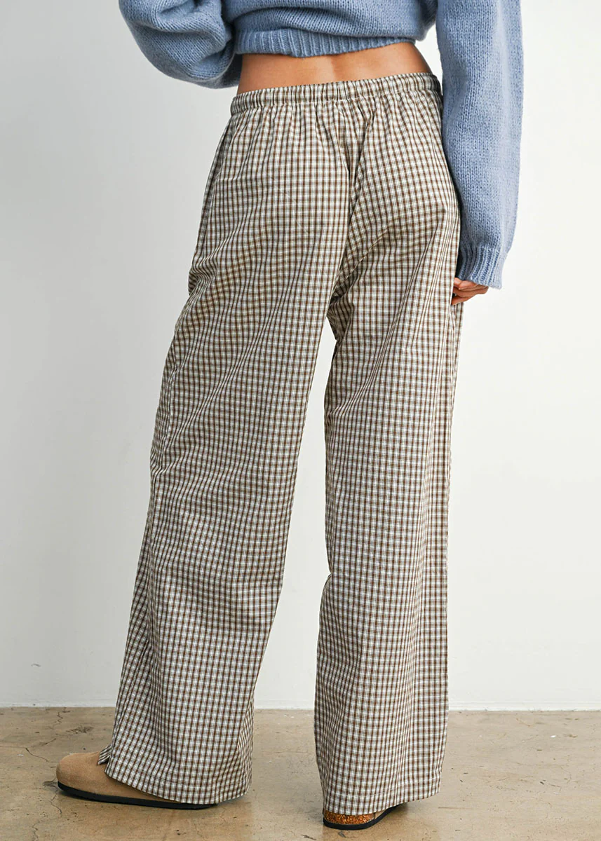 Reggie Tie-Front Check Pant - Brown - Image 4