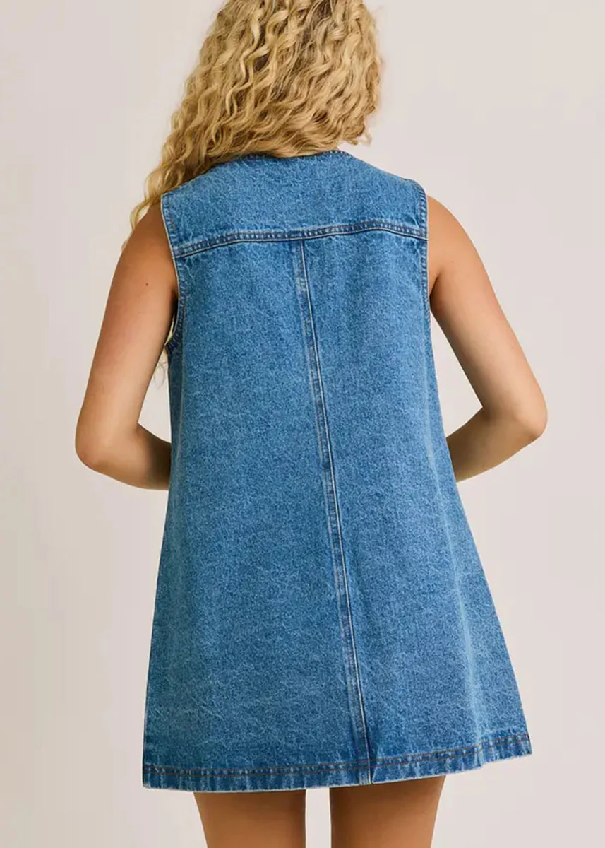 Remi Denim Mini Dress - Denim Blue - Image 3