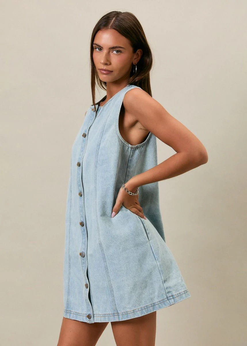 Remi Denim Mini Dress - Light Denim - Image 2