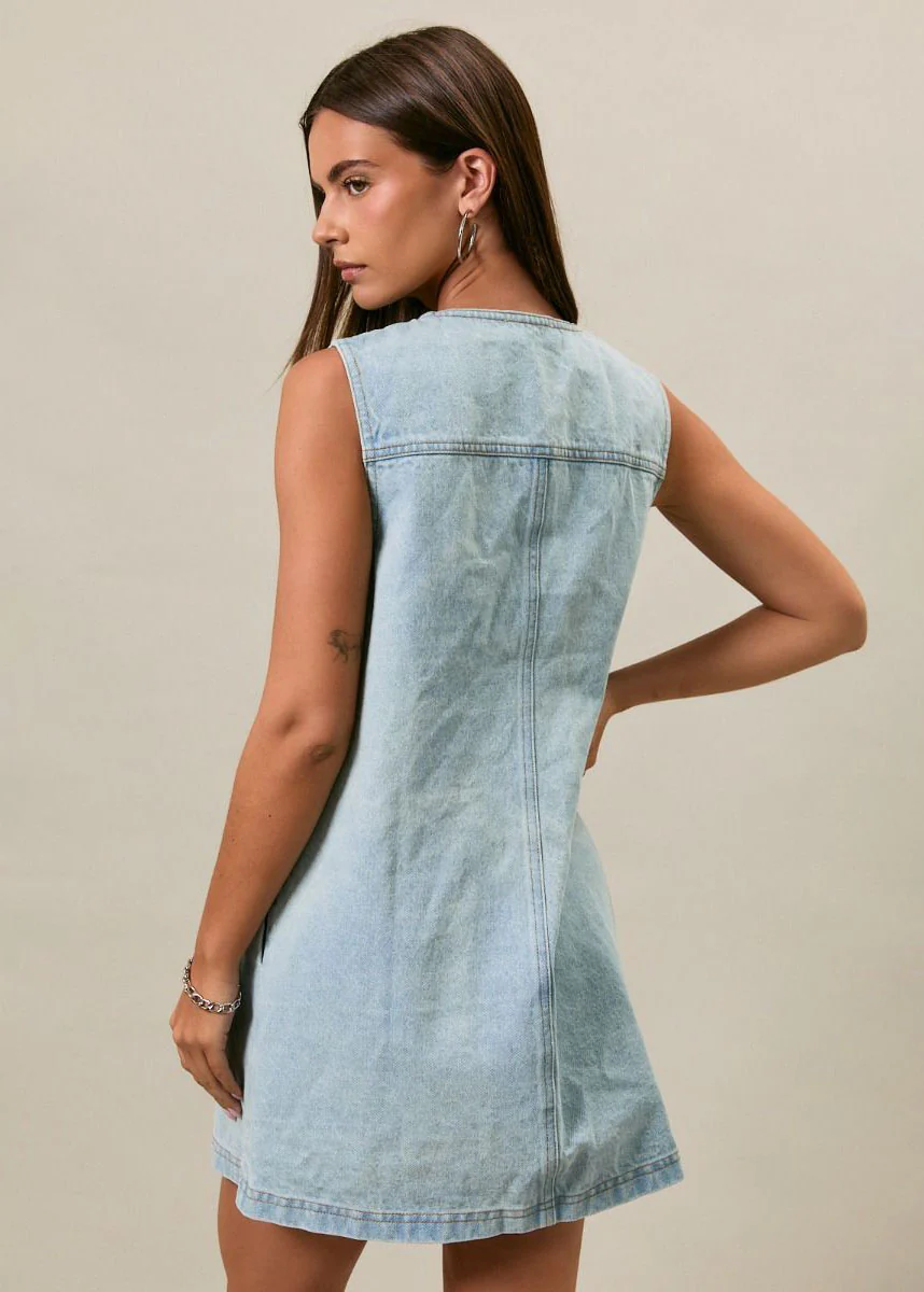 Remi Denim Mini Dress - Light Denim - Image 3